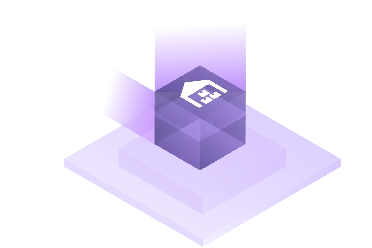 A purple box with a white house on top of it.
