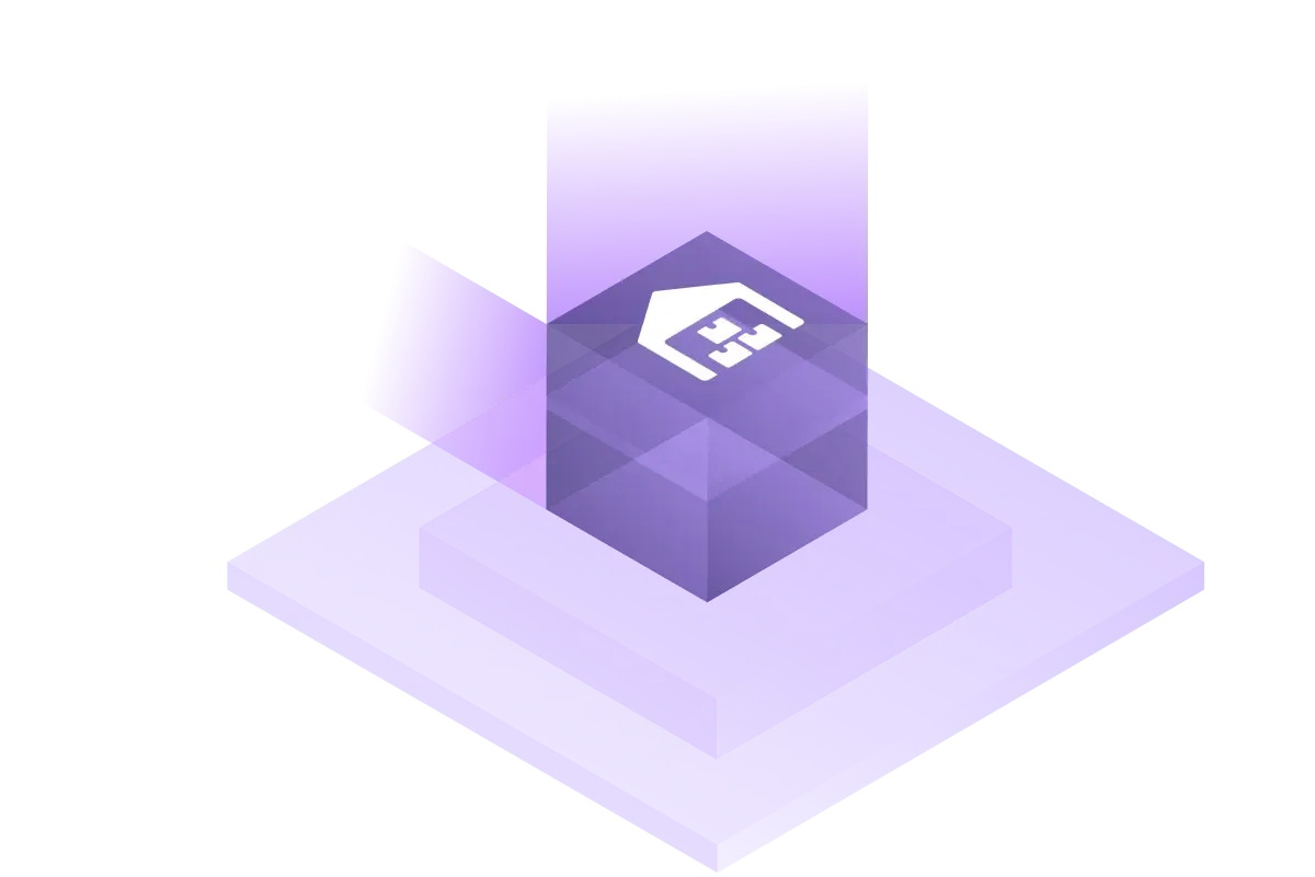 A purple box with a white house on top of it.