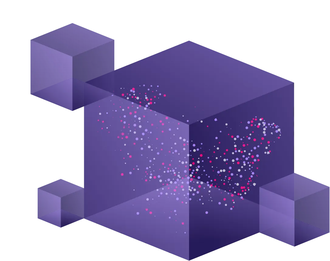 A purple cube with a lot of dots on it.