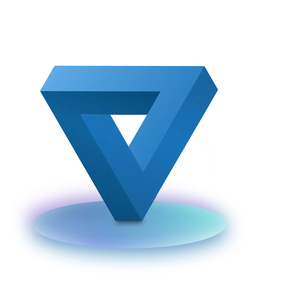 A blue triangle with the letter v on it.