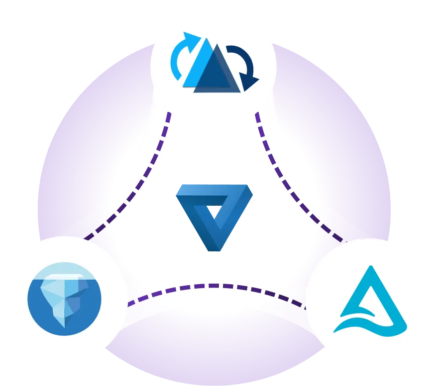 A purple circle with a blue diamond and a blue and pink diamond.